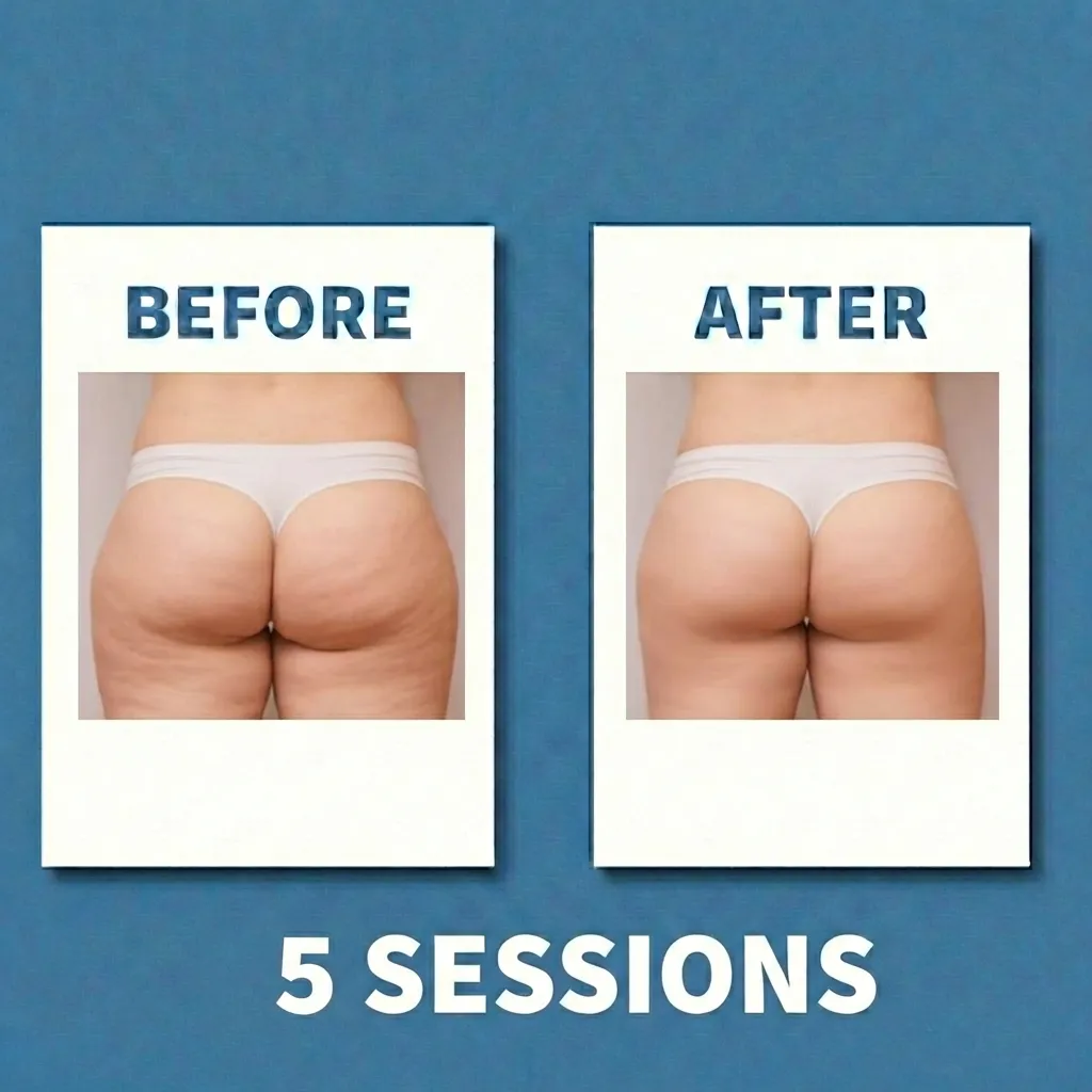 Cryo body sculpting before and after, glutes rear view, 5 sessions