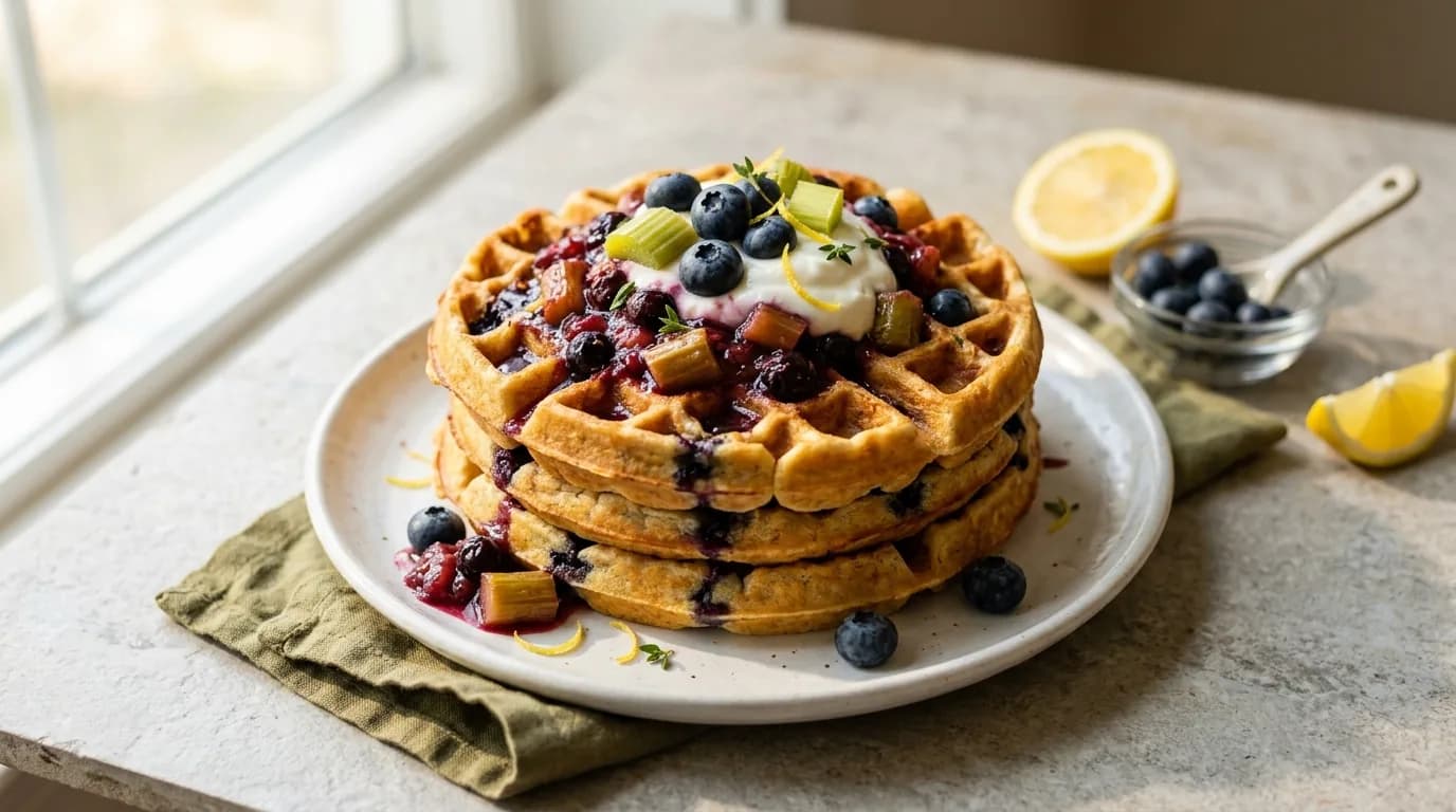 Blueberry Rhubarb Waffles