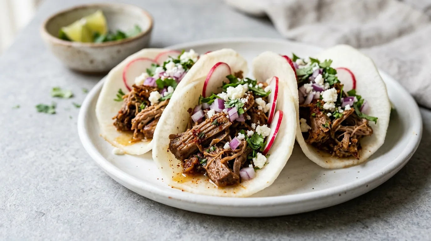 Crock Pot Beef Carnitas Jicama Tacos