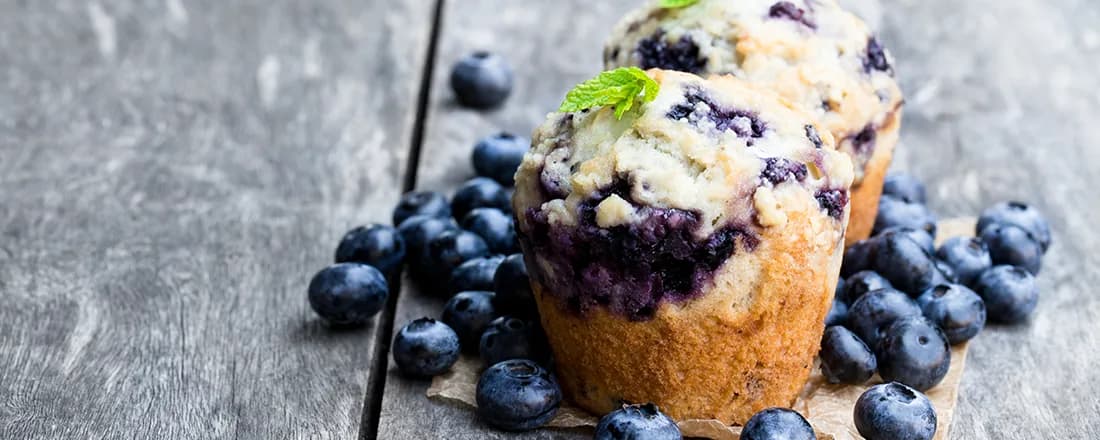 Quick & Bright Blueberry Rhubarb Muffins