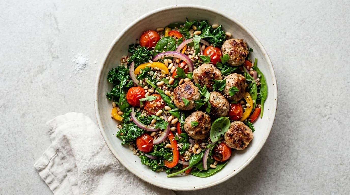 Warm Salad with Baby Meatballs